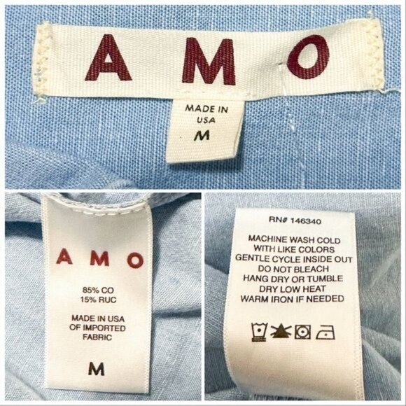 AMO Cooper Ruffled Chambray Shirt, Chambray, Size M, NWT, - Picture 11 of 14
